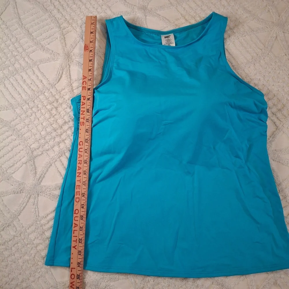 Lands' End Womens 18 Tankini Top Blue High Neck Shelf Bra Lycra Modest NWT